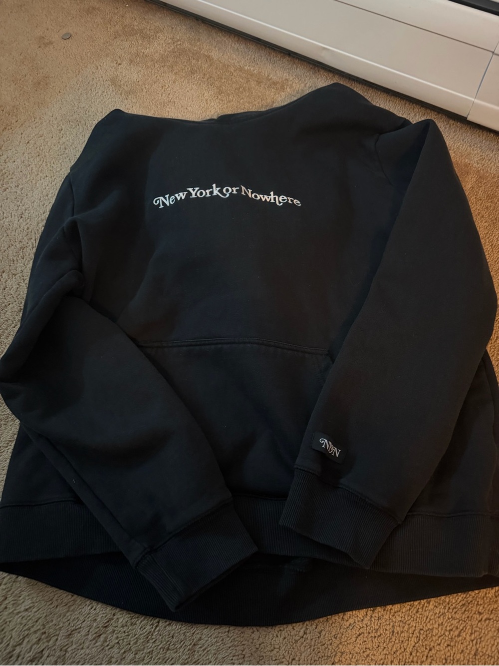 NYC Black Crewneck Sweatshirt with White Chest Embroidery